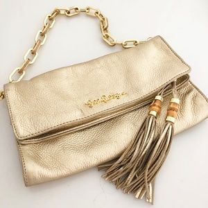Gold Leather bamboo banyan short shoulder purse